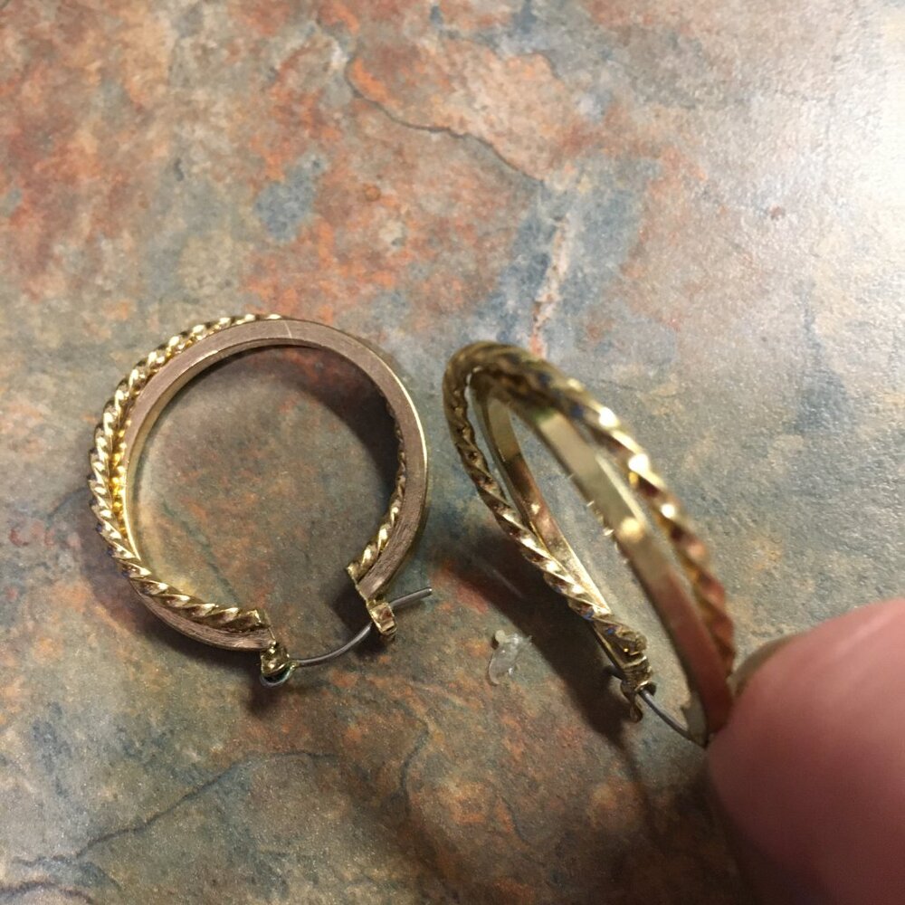 Goldtone Twist And Solid Double Hoop Pierced Earrings
